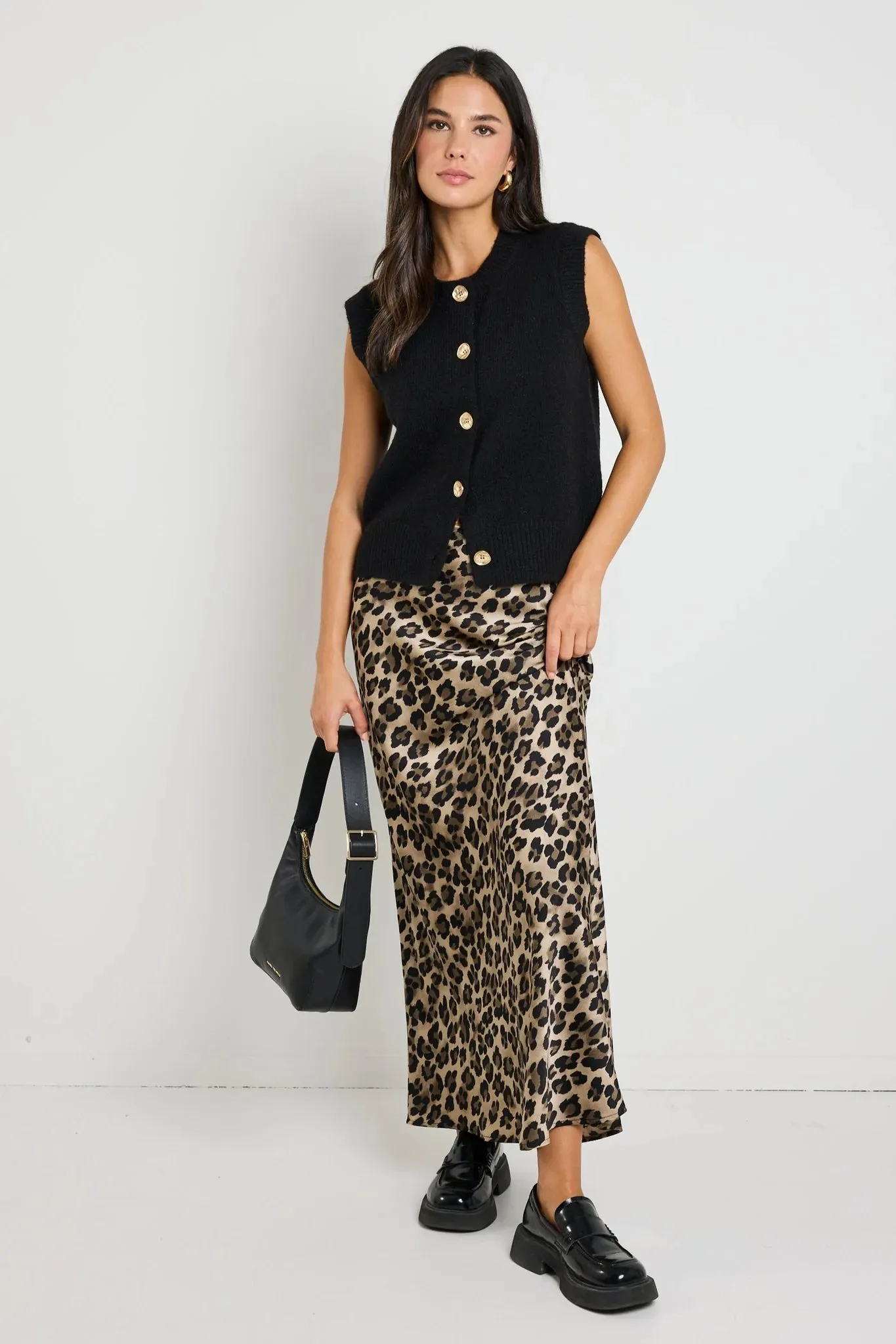 Record Leopard Satin Bias Midi Skirt