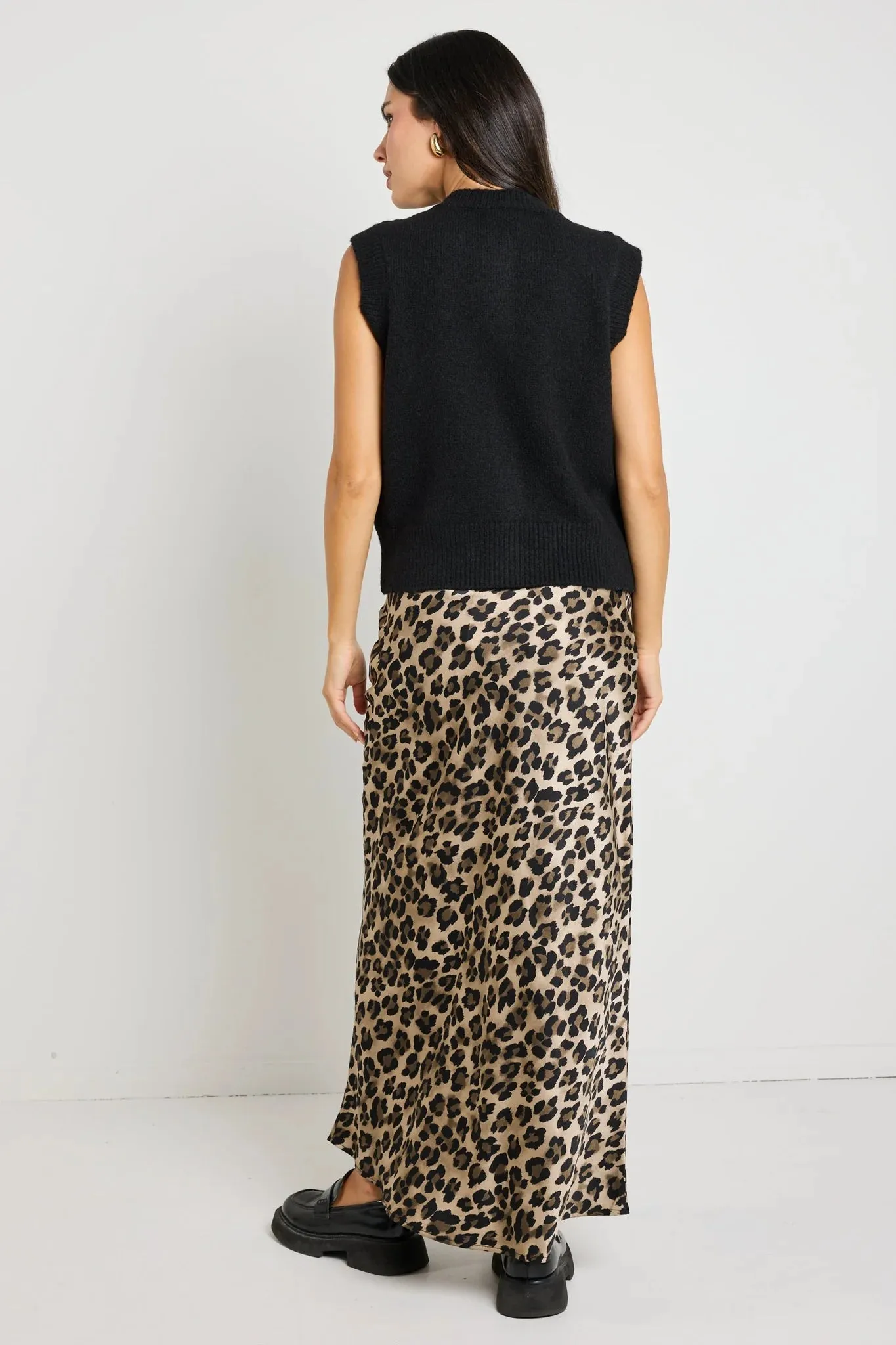 Record Leopard Satin Bias Midi Skirt