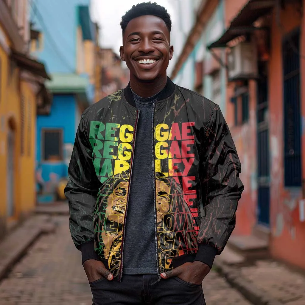 Reggae King Marley Bomber Jacket Typeset Grunge Style LT7