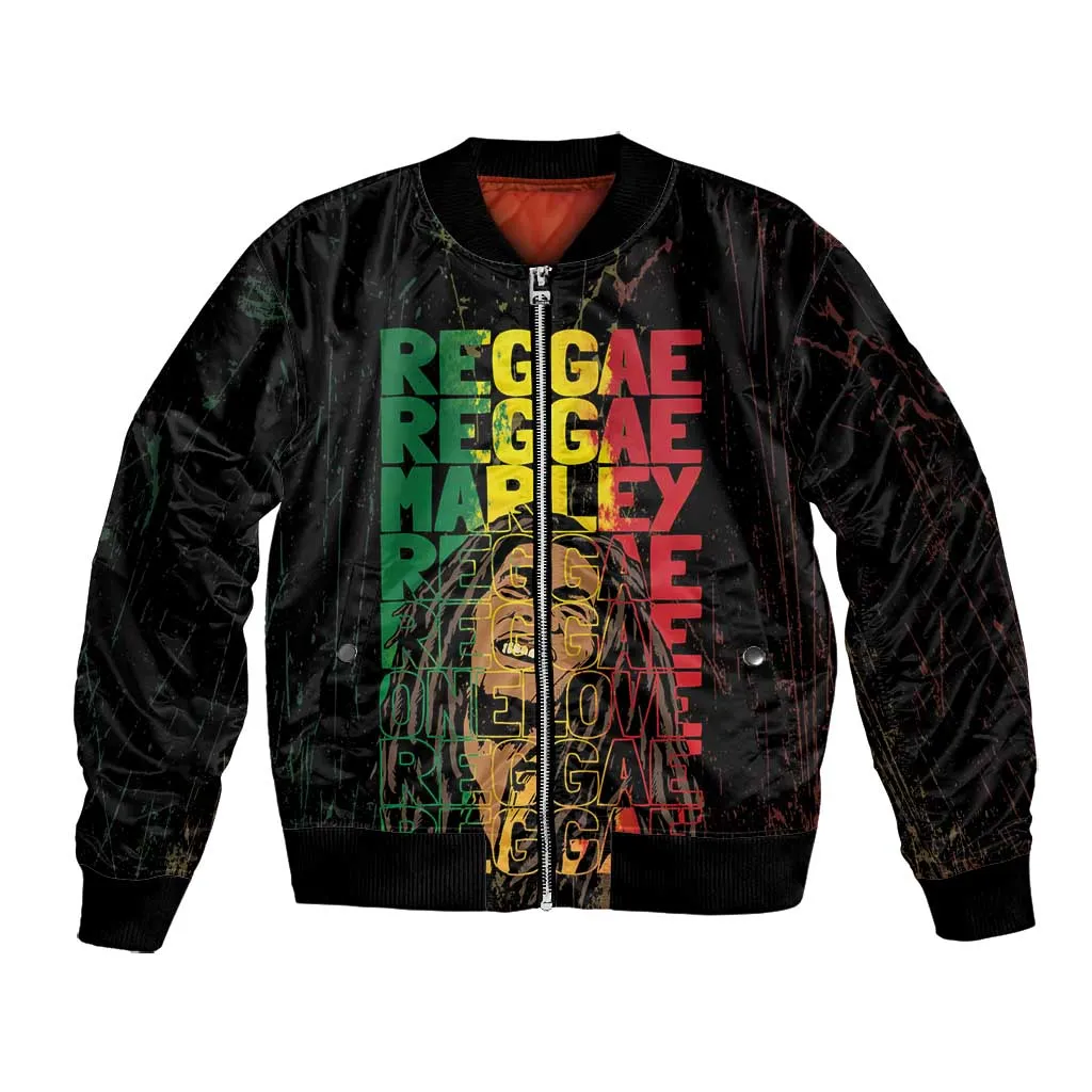 Reggae King Marley Bomber Jacket Typeset Grunge Style LT7