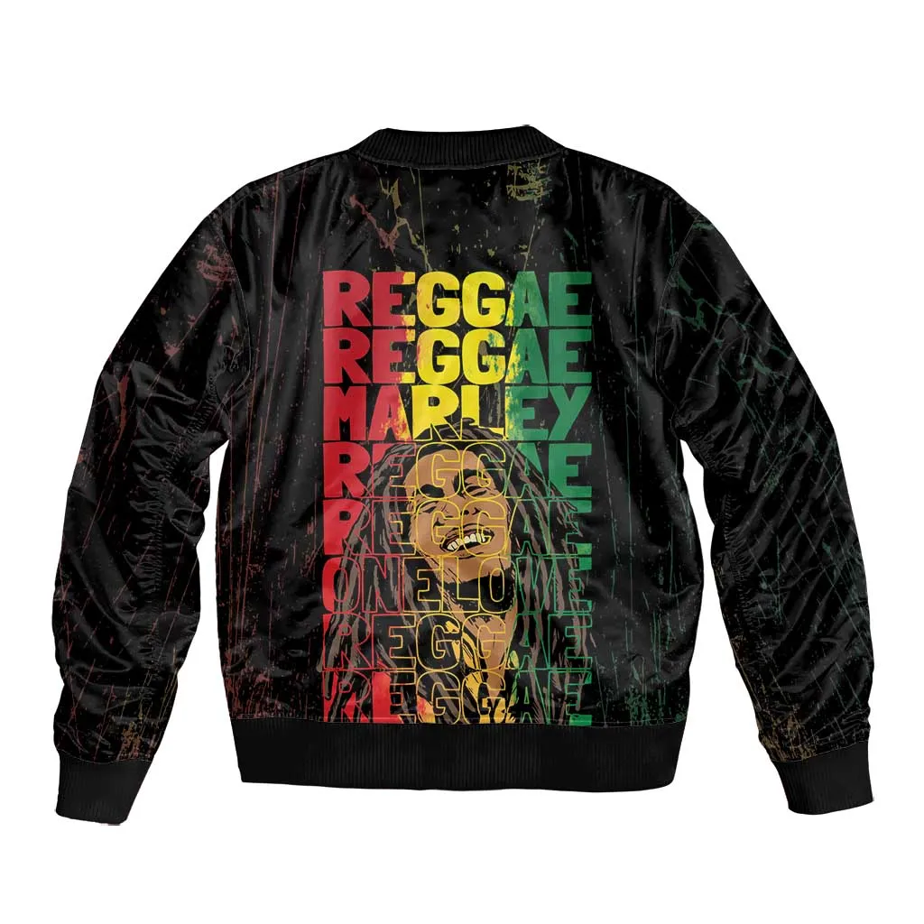 Reggae King Marley Bomber Jacket Typeset Grunge Style LT7