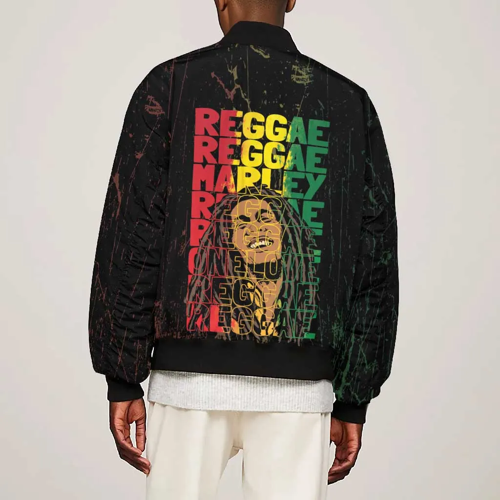 Reggae King Marley Bomber Jacket Typeset Grunge Style LT7