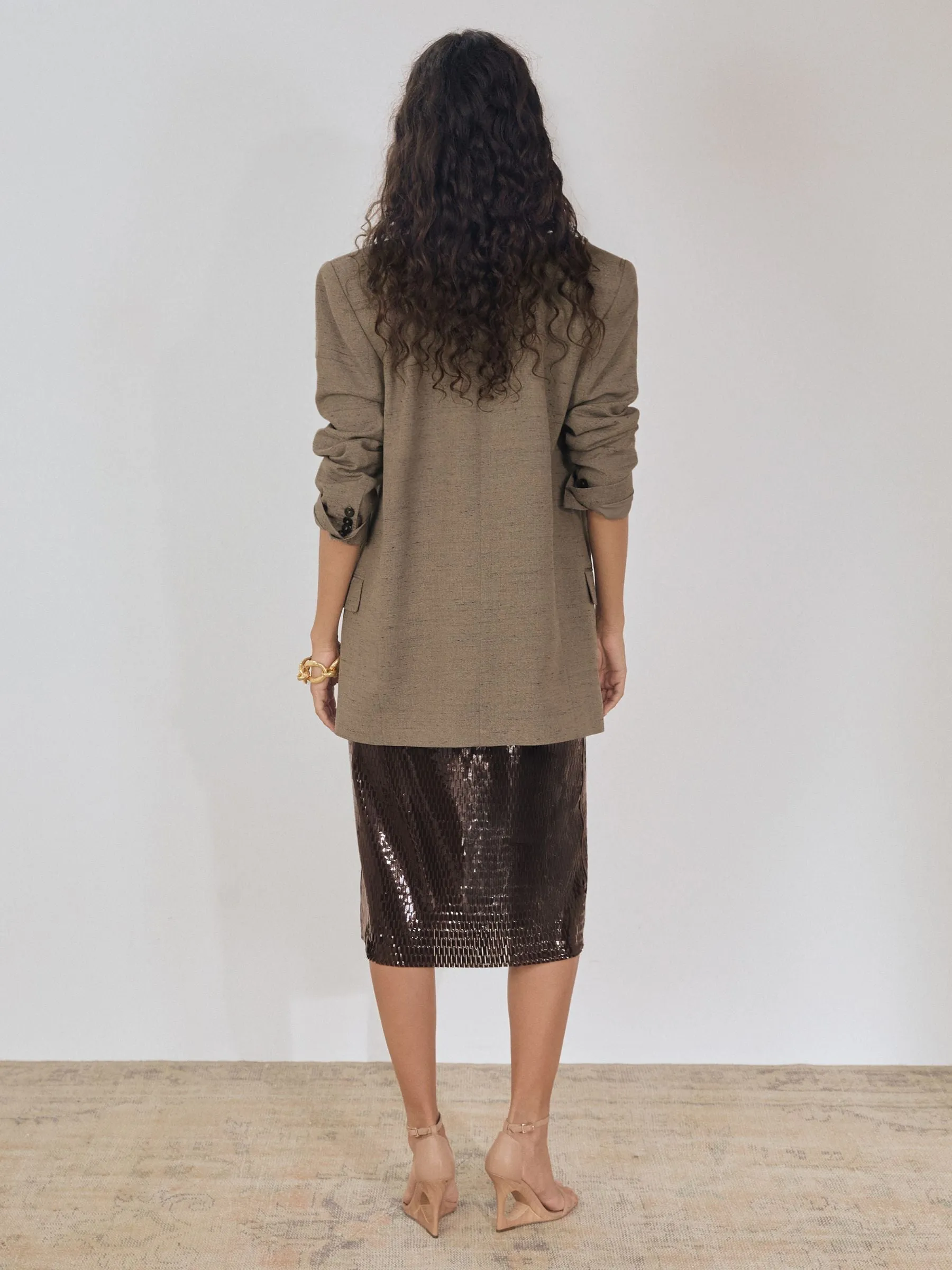 Reiss Atelier Laser-Cut Pencil Skirt in Chocolate