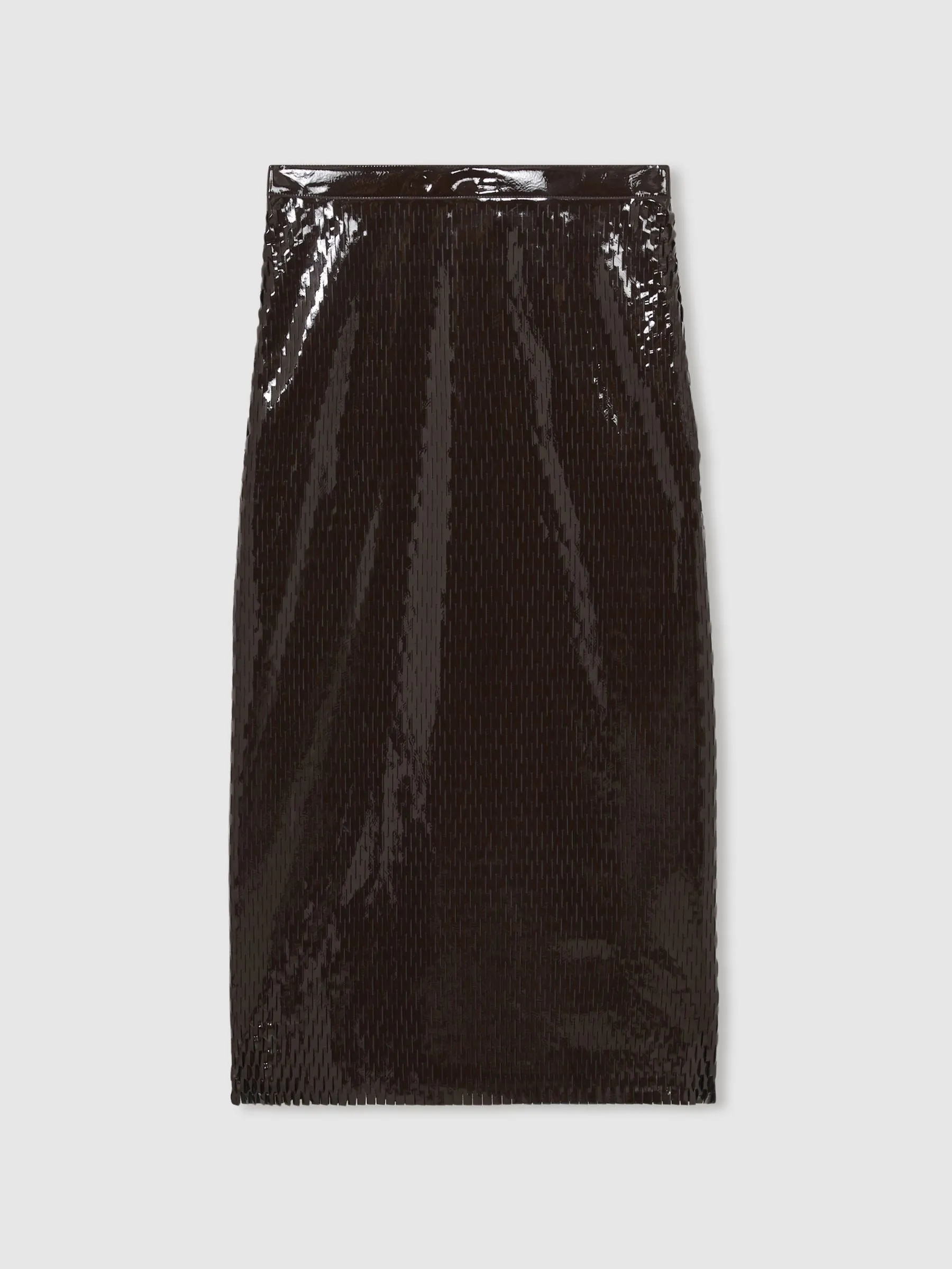 Reiss Atelier Laser-Cut Pencil Skirt in Chocolate
