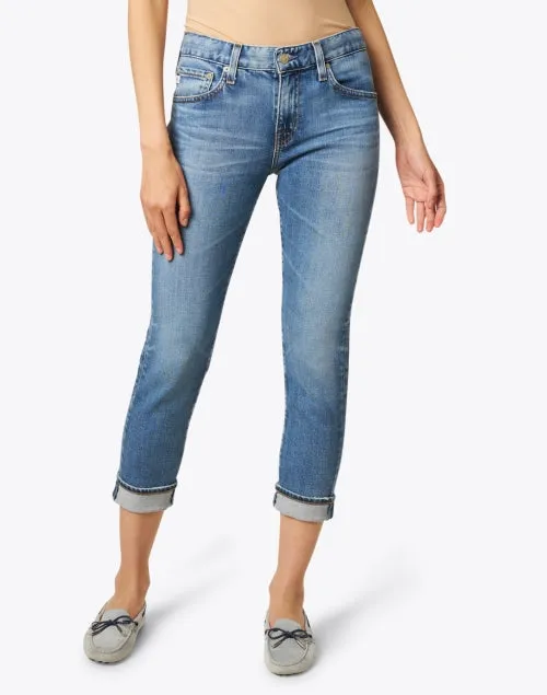 Relaxed Fit Slim Blue Cropped Jean