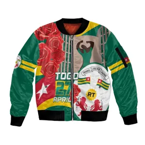 Republique Togolaise Monument de l'Independance Sleeve Zip Bomber Jacket African Pinkish Rose Coat Of Arms LT14
