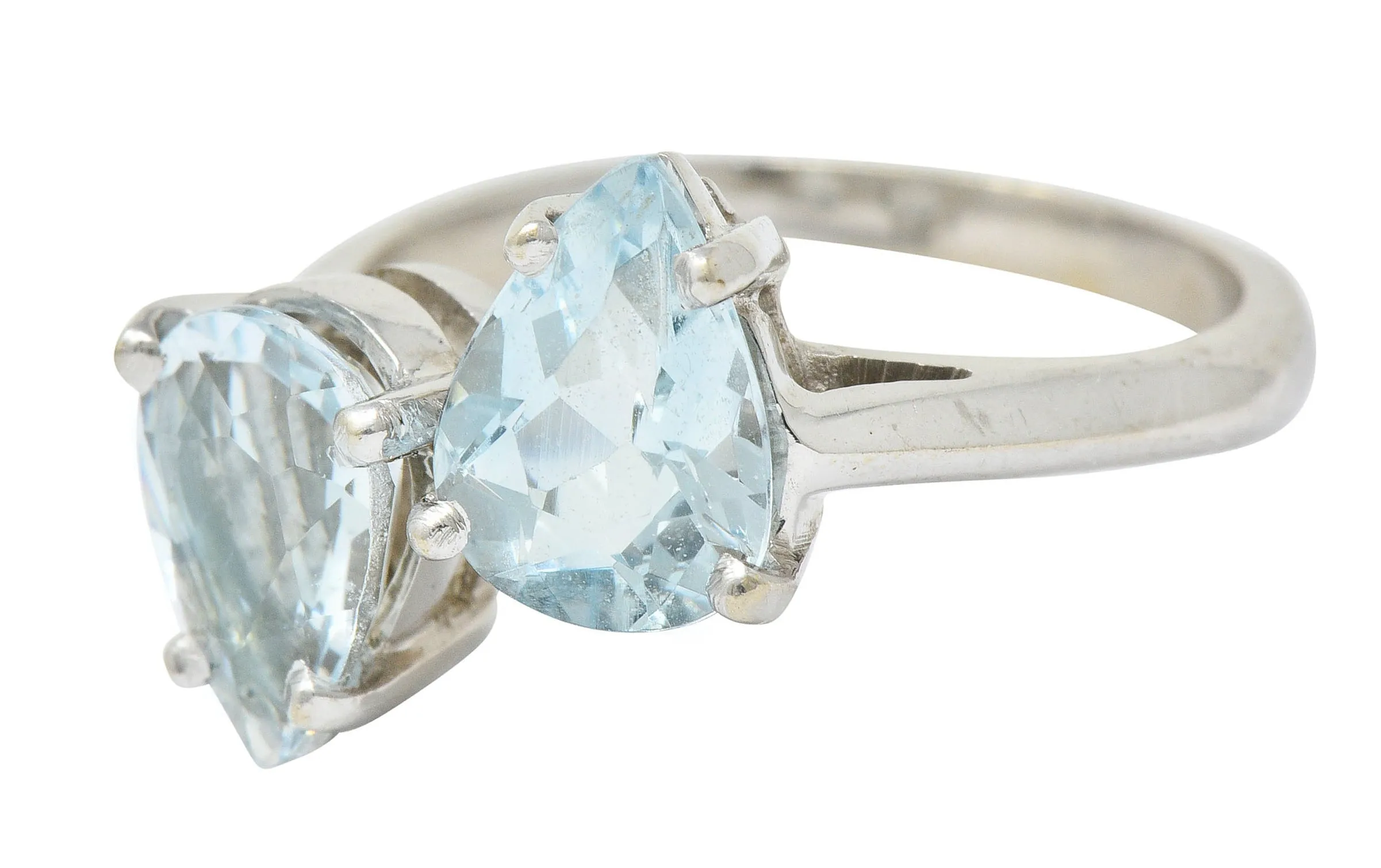 Retro 3.00 CTW Aquamarine 14 Karat White Gold Bypass Ring