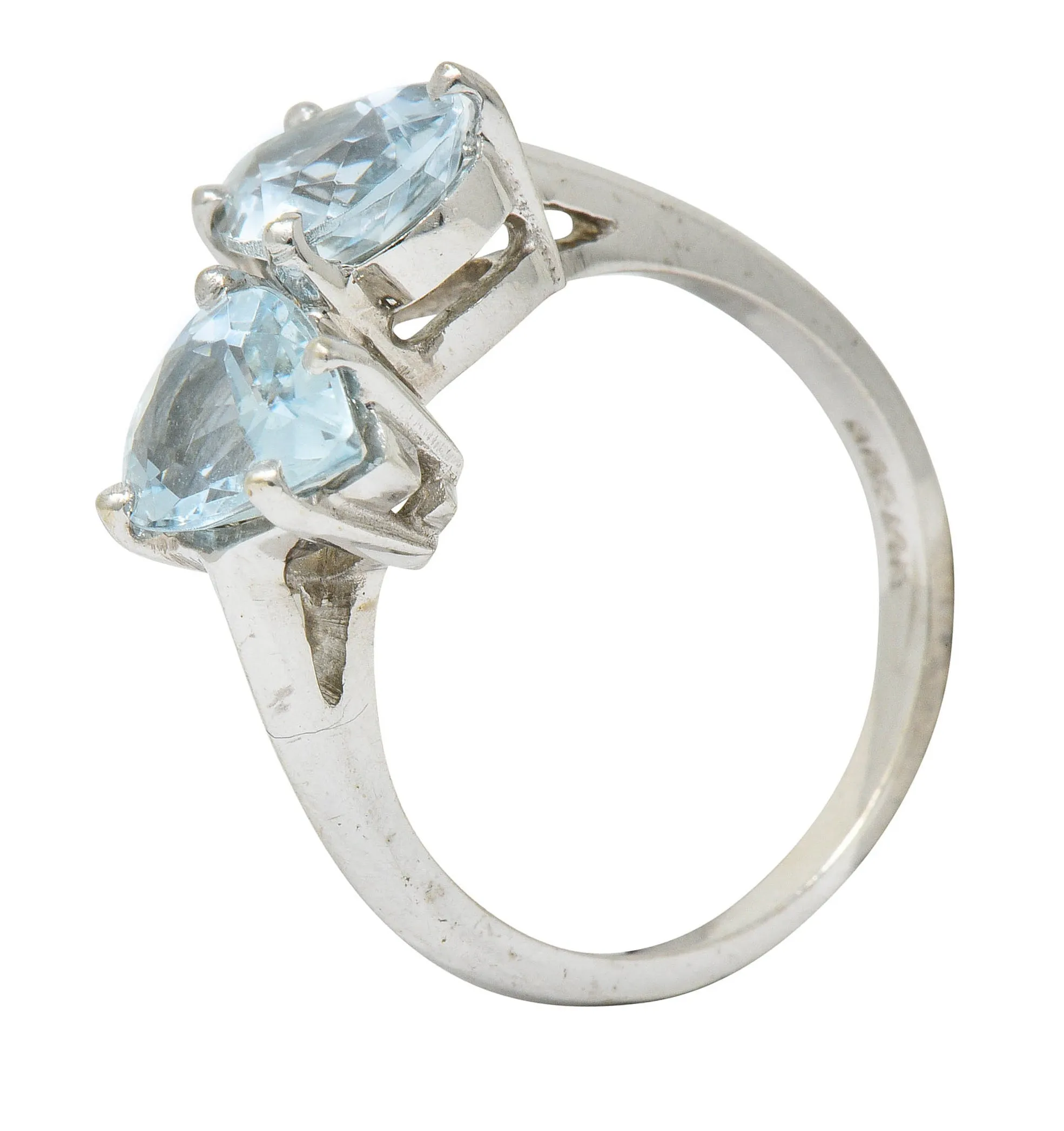 Retro 3.00 CTW Aquamarine 14 Karat White Gold Bypass Ring