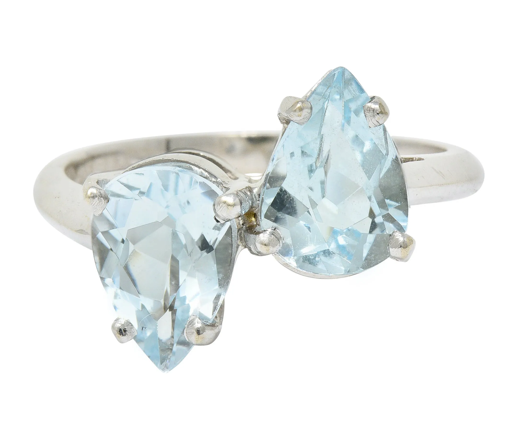Retro 3.00 CTW Aquamarine 14 Karat White Gold Bypass Ring