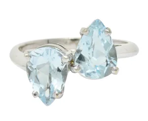 Retro 3.00 CTW Aquamarine 14 Karat White Gold Bypass Ring