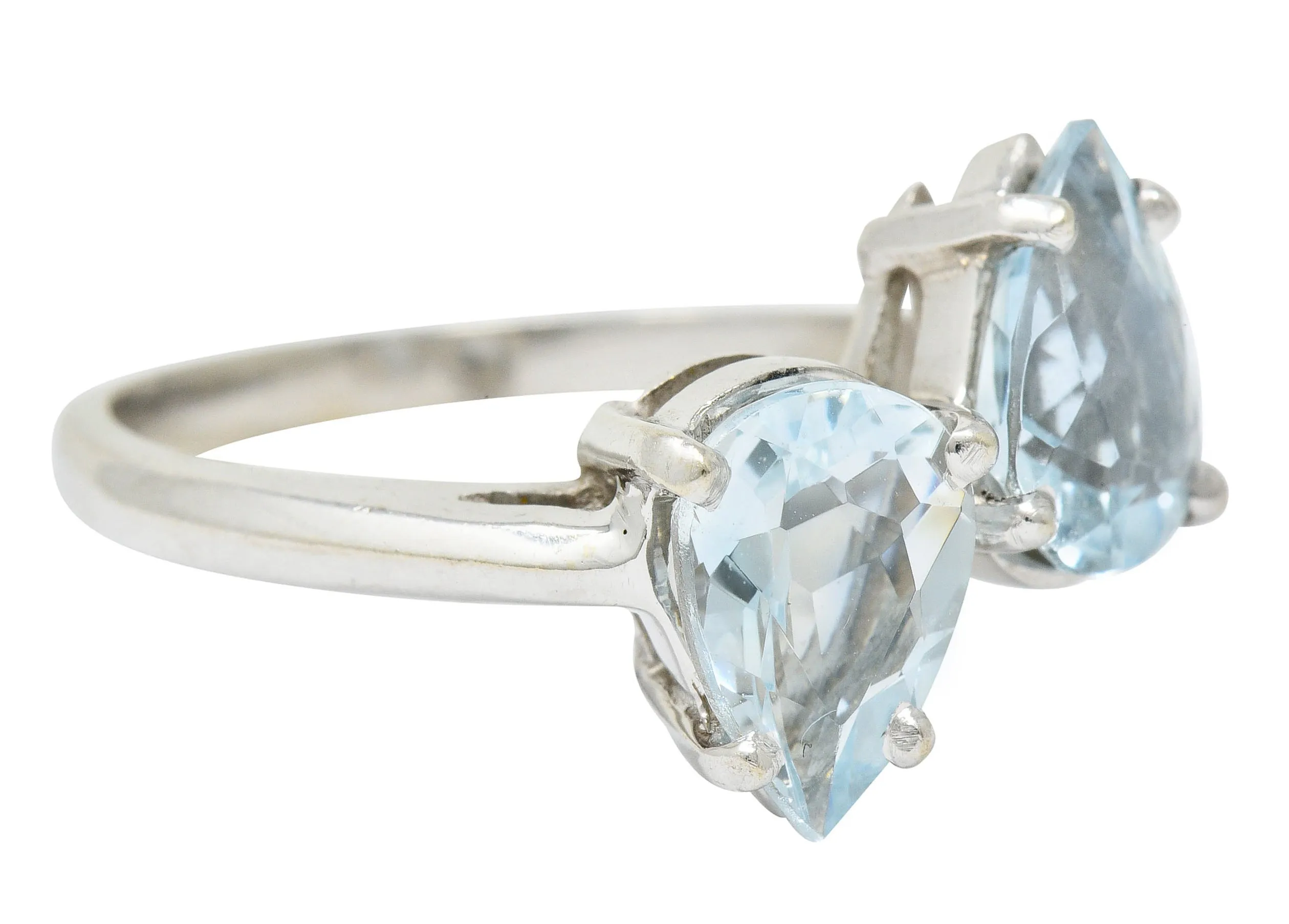 Retro 3.00 CTW Aquamarine 14 Karat White Gold Bypass Ring