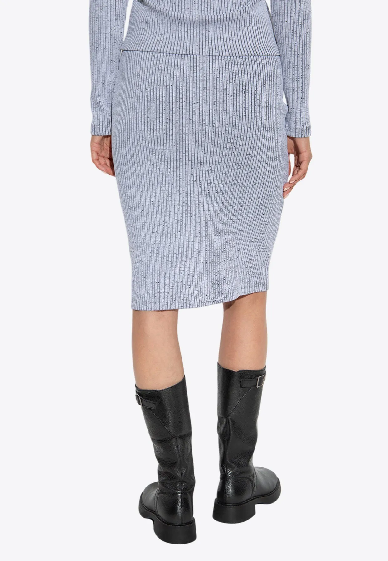 Rib Knit Zipped Midi Skirt