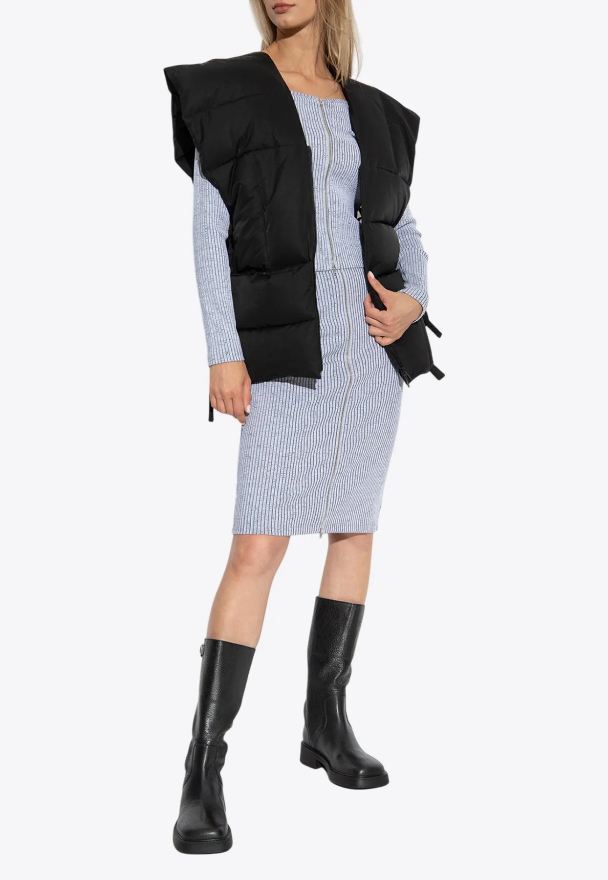 Rib Knit Zipped Midi Skirt