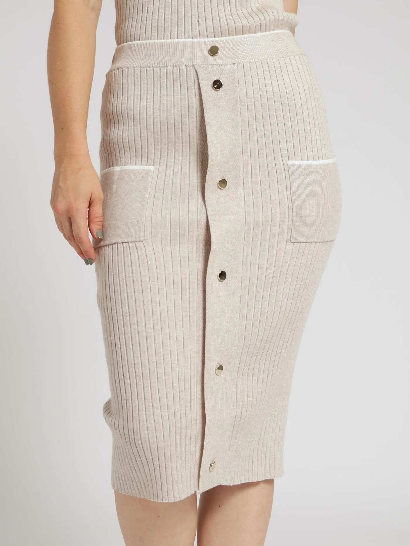 Ribbed Knitwear Pencil Skirt - Oatmeal