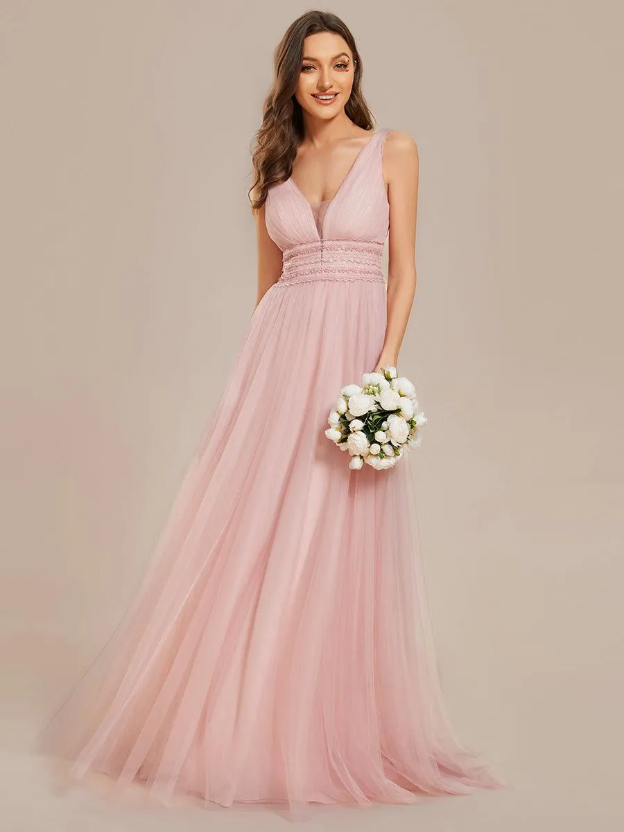 Robe de mariée longue sans manches en V profond et dos bas
