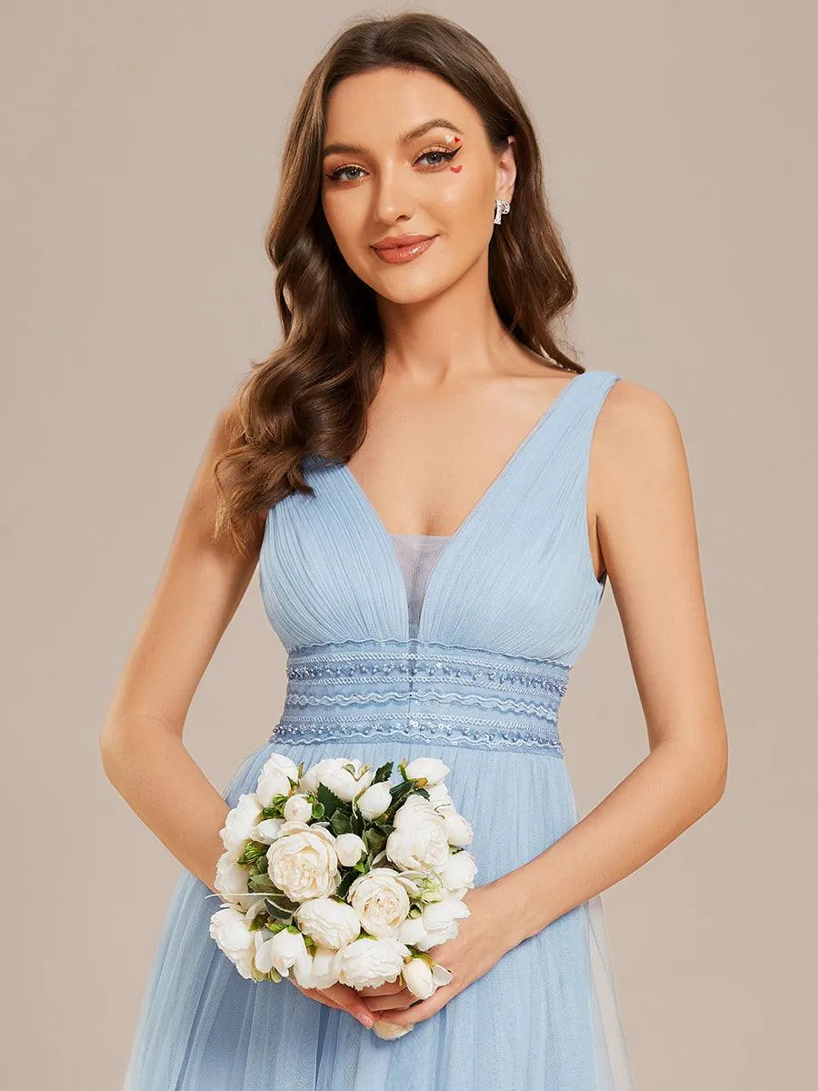 Robe de mariée longue sans manches en V profond et dos bas