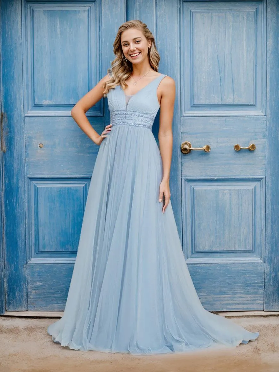Robe de mariée longue sans manches en V profond et dos bas
