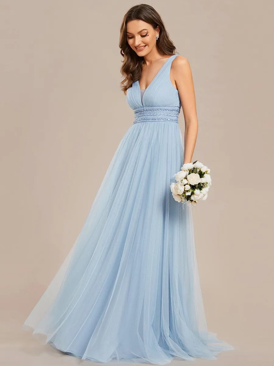 Robe de mariée longue sans manches en V profond et dos bas