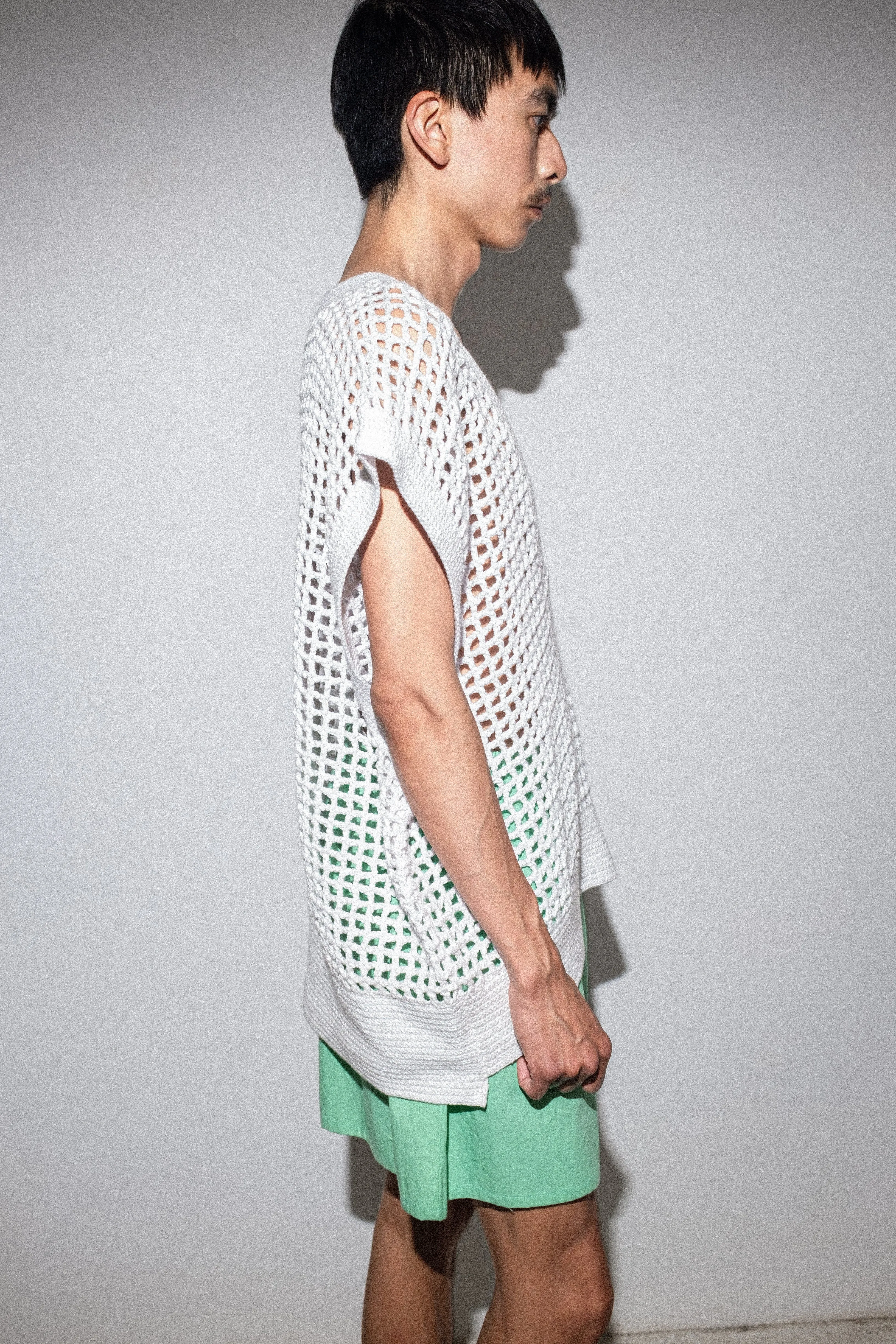 Roger Crochet Knit Vest in White