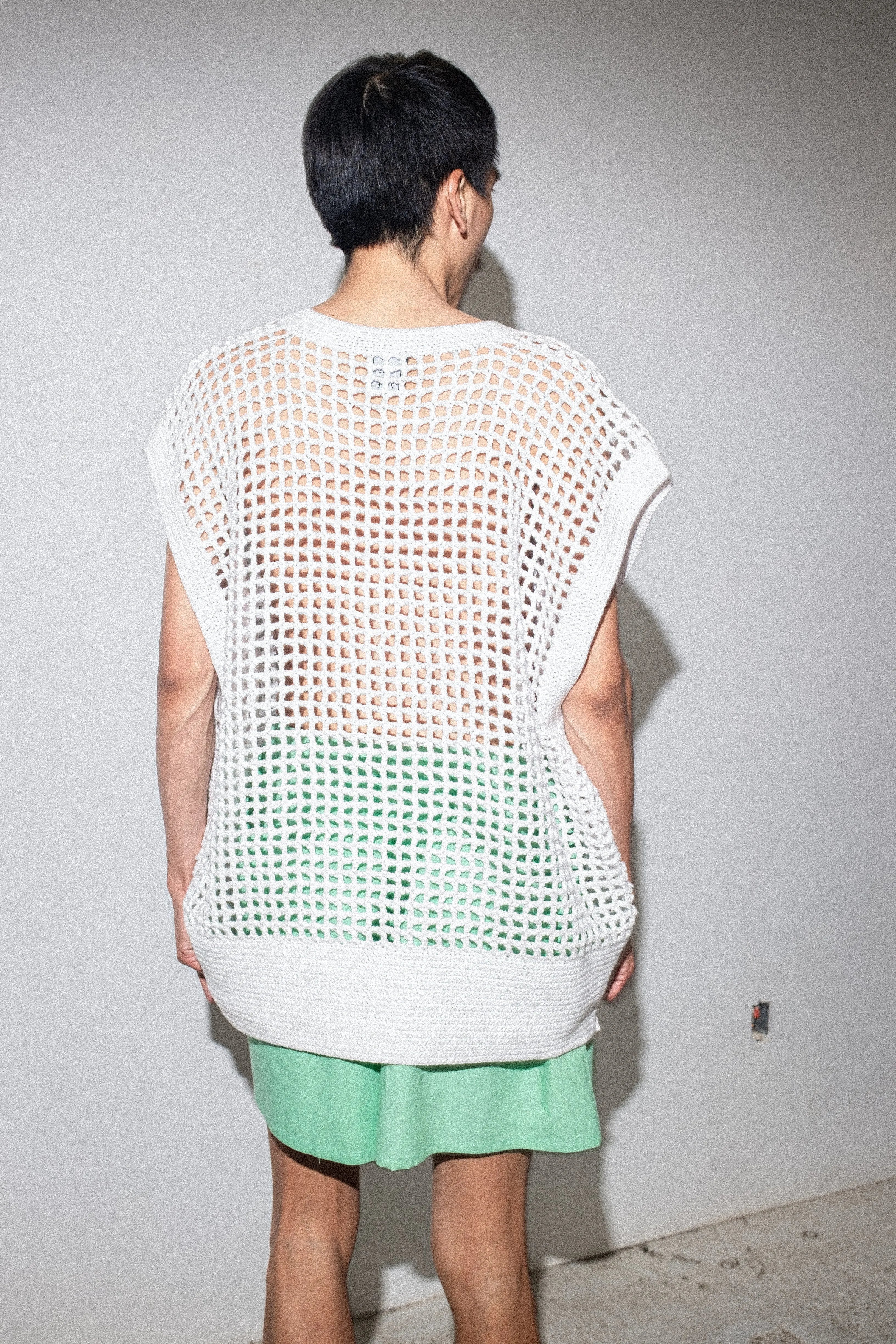 Roger Crochet Knit Vest in White