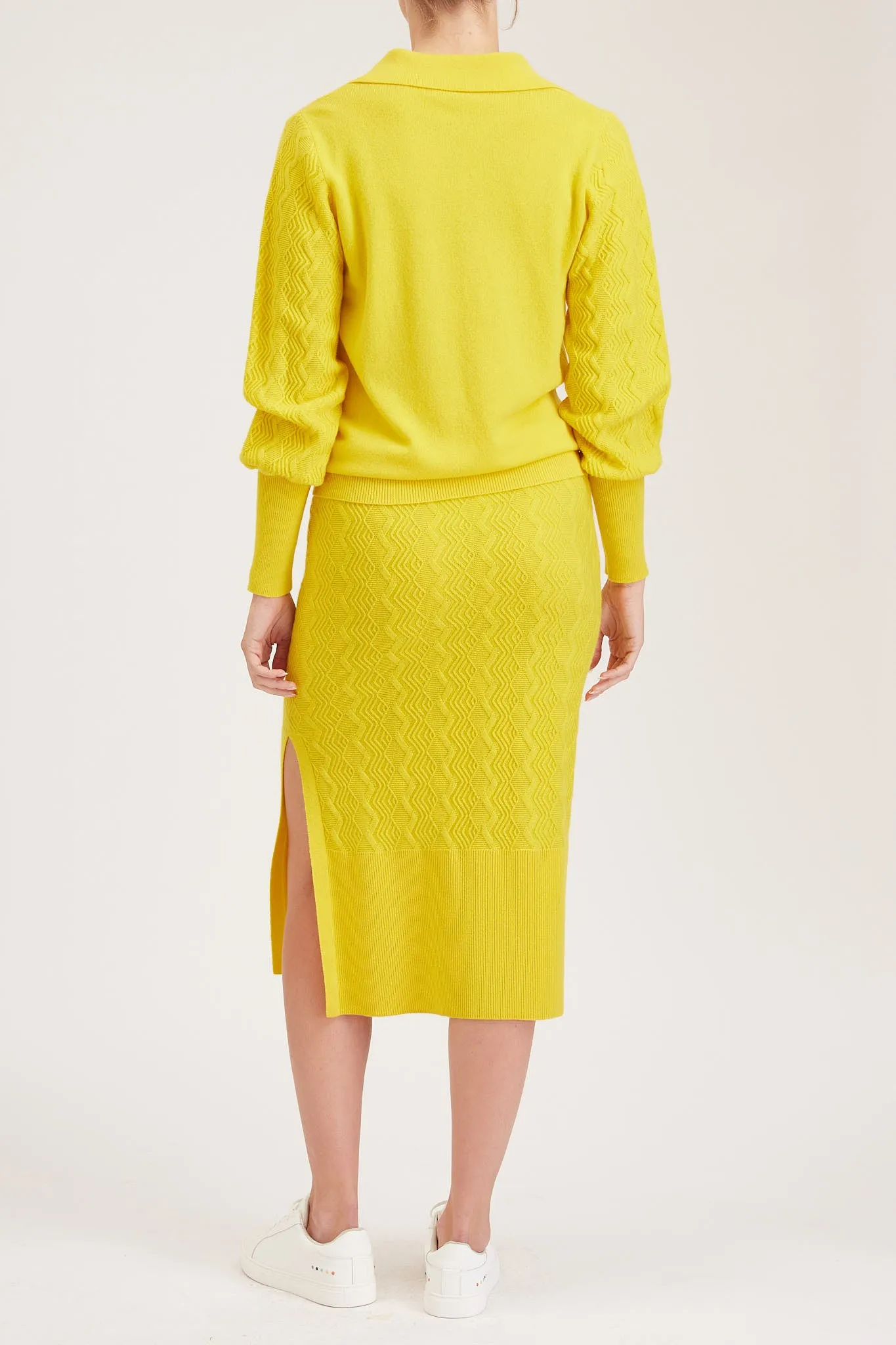 Rouen Knit Skirt - Knitted pencil skirt with side slit in yellow cashmere