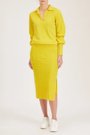 Rouen Knit Skirt - Knitted pencil skirt with side slit in yellow cashmere