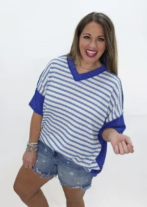 ROYAL BLUE TEXTURED/RAISED RIBBED OVERSIZED TOP