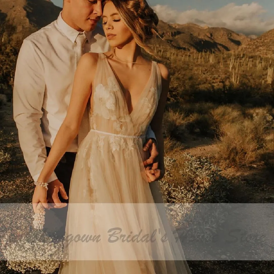 Roycebridal Sexy Bridal Wedding Dress Deep V-neck A Line