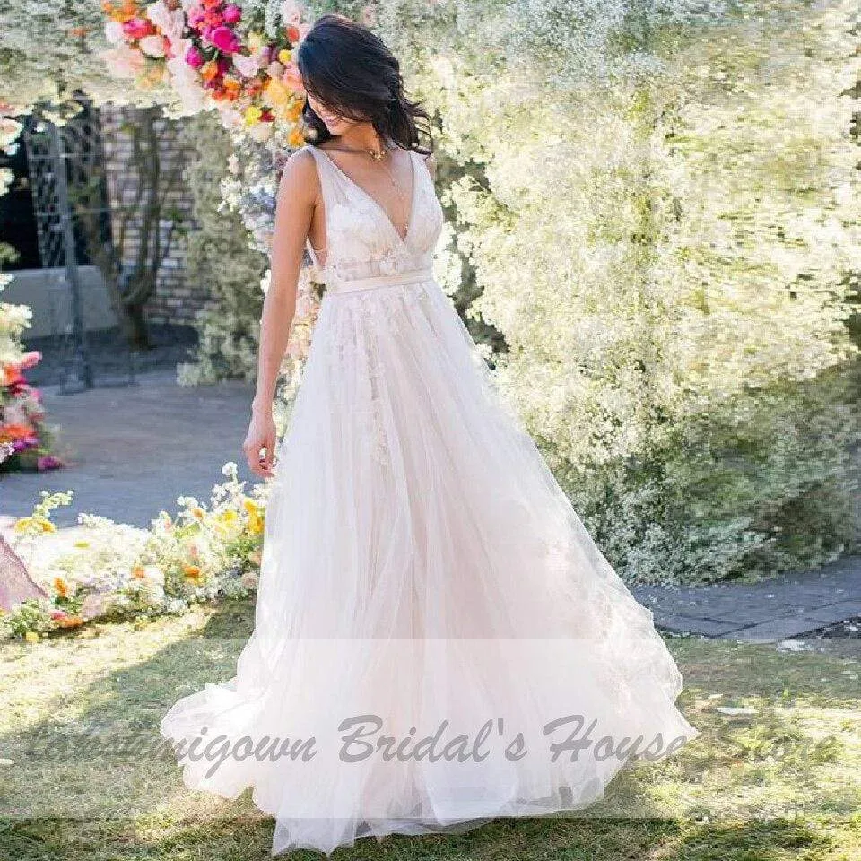 Roycebridal Sexy Bridal Wedding Dress Deep V-neck A Line