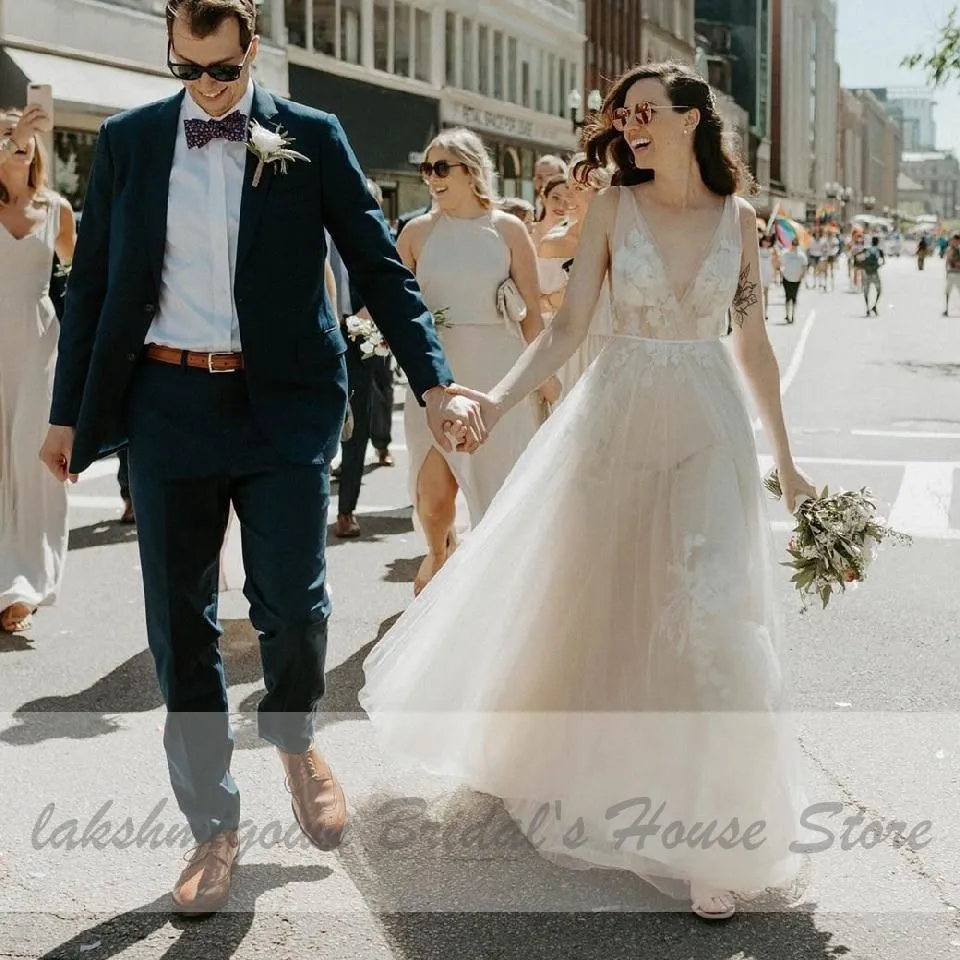 Roycebridal Sexy Bridal Wedding Dress Deep V-neck A Line