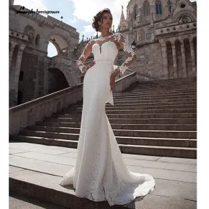 Roycebridal Wedding Dresses White Shiny Long Sleeve V Neck