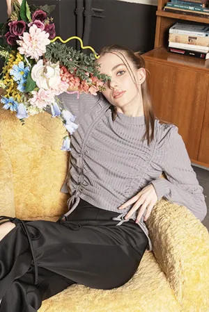 Ruched Cut-Out Slim Knit Top