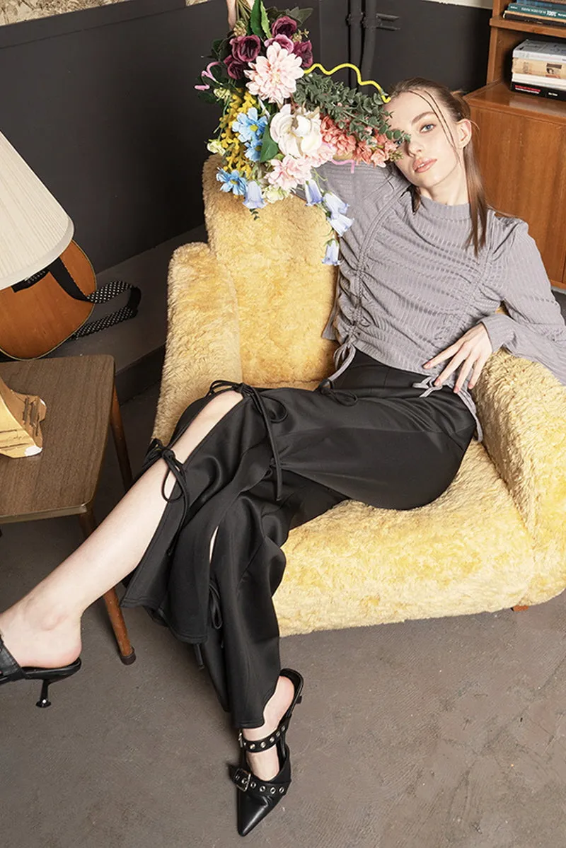 Ruched Cut-Out Slim Knit Top
