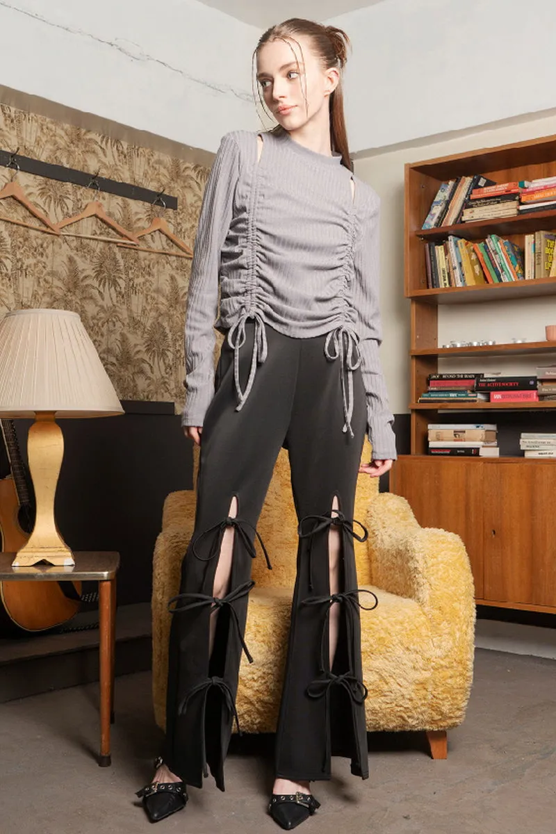 Ruched Cut-Out Slim Knit Top