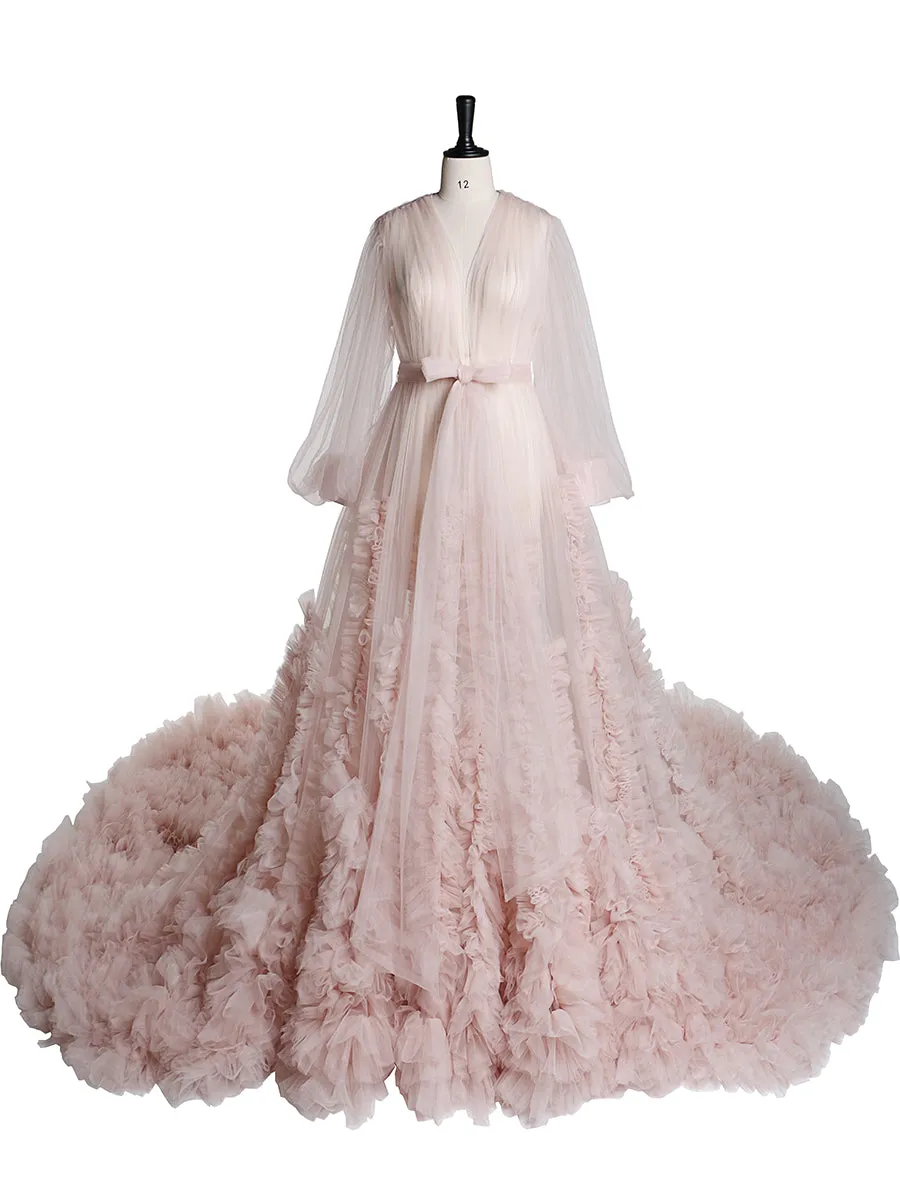 Ruffles Colored Wedding Dresses Long Train Photo Shoot Dress Props YW2115