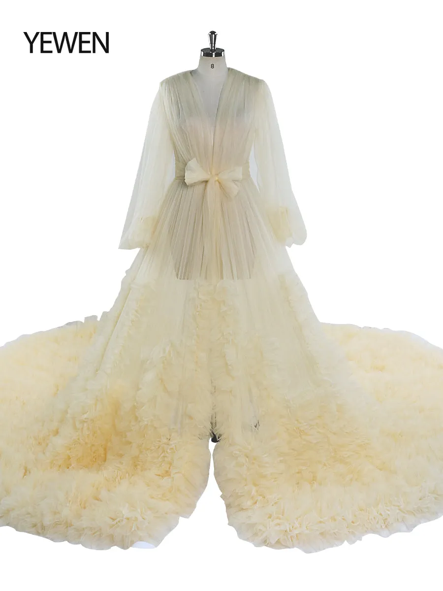 Ruffles Colored Wedding Dresses Long Train Photo Shoot Dress Props YW2115