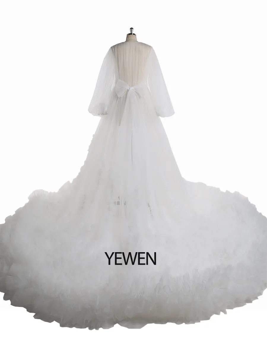 Ruffles Colored Wedding Dresses Long Train Photo Shoot Dress Props YW2115