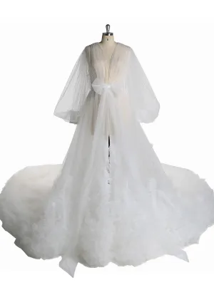 Ruffles Colored Wedding Dresses Long Train Photo Shoot Dress Props YW2115