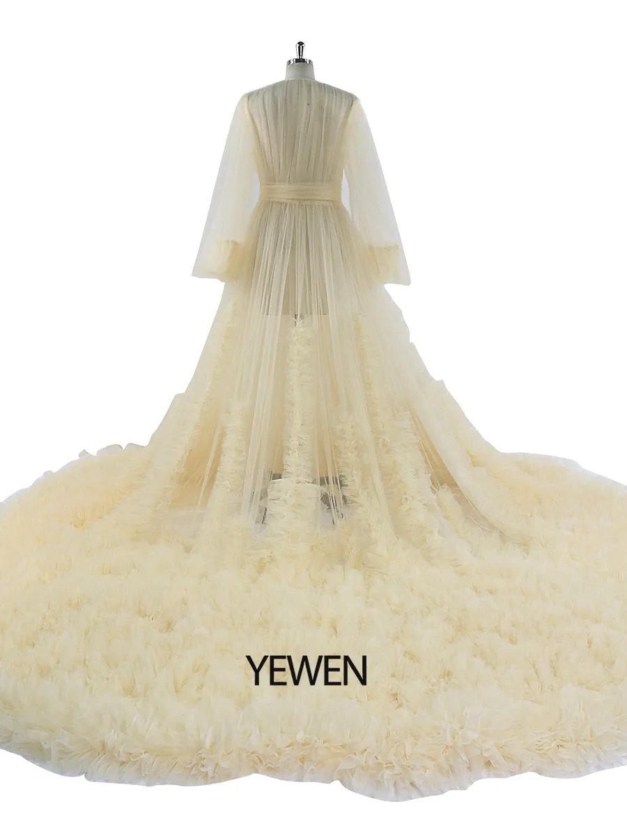 Ruffles Colored Wedding Dresses Long Train Photo Shoot Dress Props YW2115
