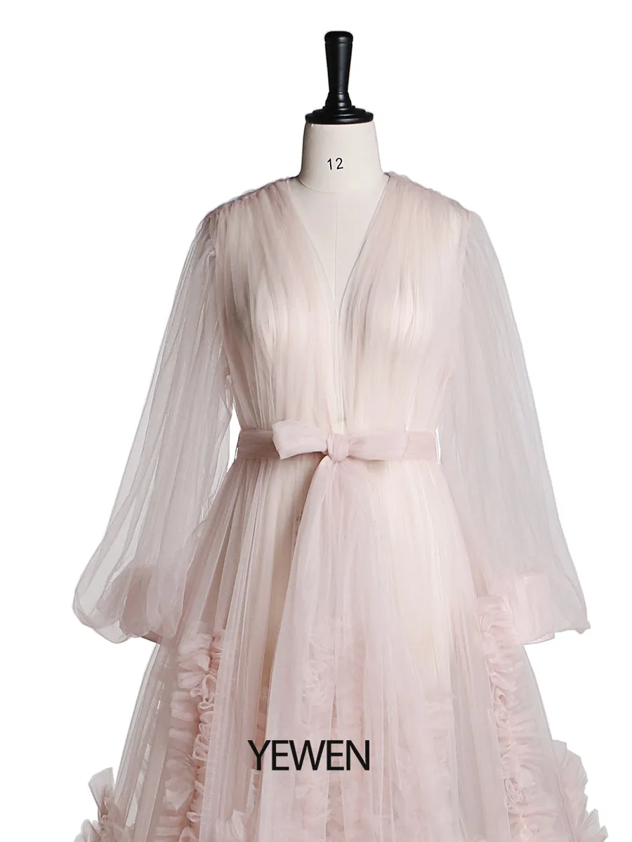 Ruffles Colored Wedding Dresses Long Train Photo Shoot Dress Props YW2115