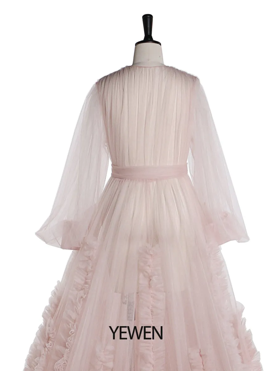 Ruffles Colored Wedding Dresses Long Train Photo Shoot Dress Props YW2115