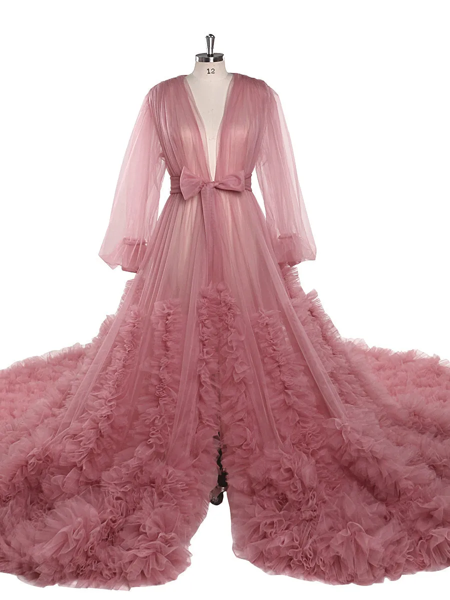 Ruffles Colored Wedding Dresses Long Train Photo Shoot Dress Props YW2115