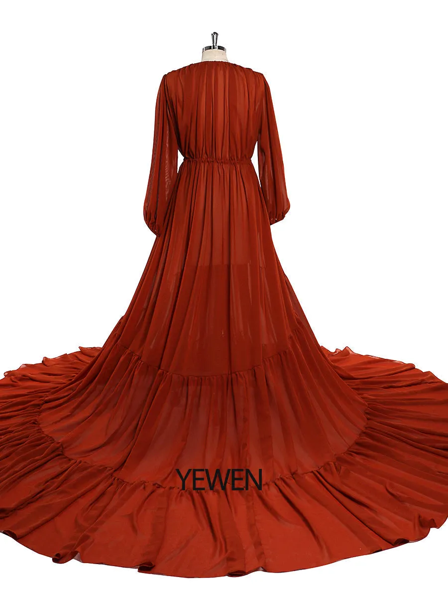 Rust Color Chiffon Dress Woman Photo Shoot Gown Photography Dress Plus Size YW220217-1