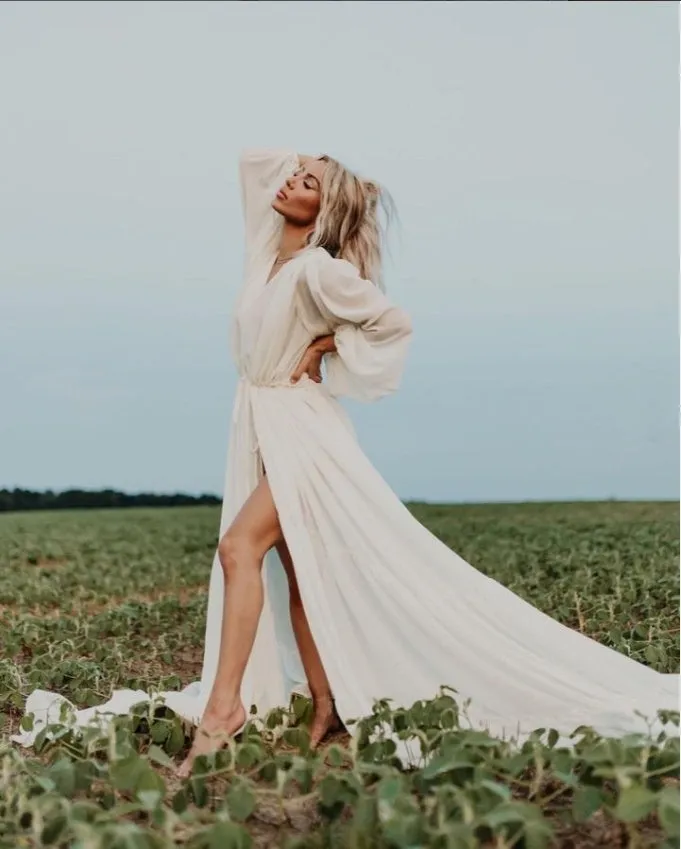 Rust Color Chiffon Dress Woman Photo Shoot Gown Photography Dress Plus Size YW220217-1