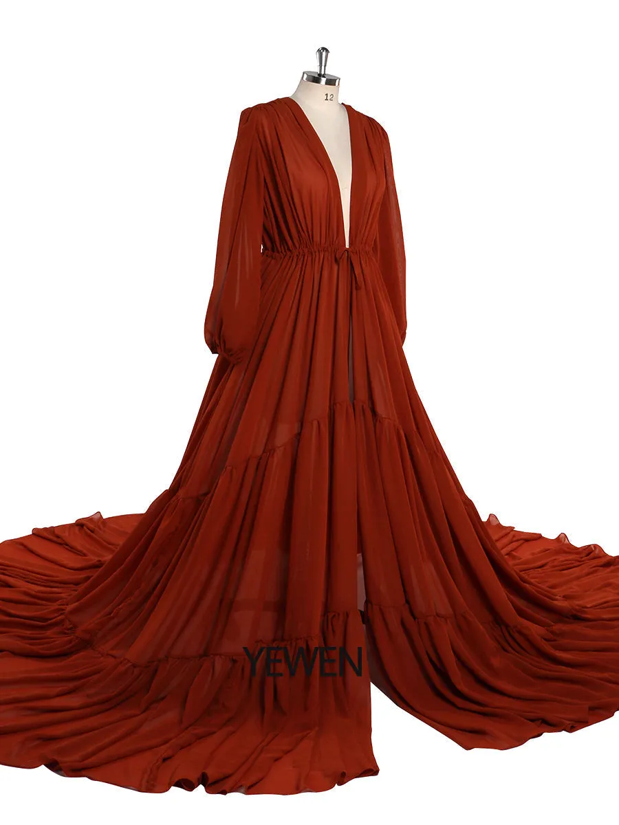 Rust Color Chiffon Dress Woman Photo Shoot Gown Photography Dress Plus Size YW220217-1