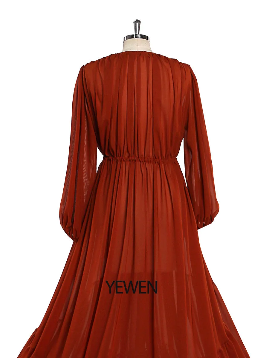 Rust Color Chiffon Dress Woman Photo Shoot Gown Photography Dress Plus Size YW220217-1