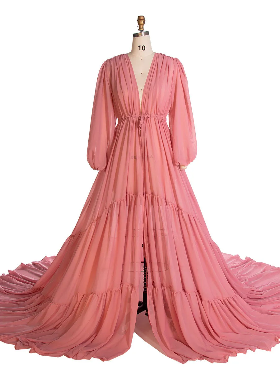 Rust Color Chiffon Dress Woman Photo Shoot Gown Photography Dress Plus Size YW220217-1
