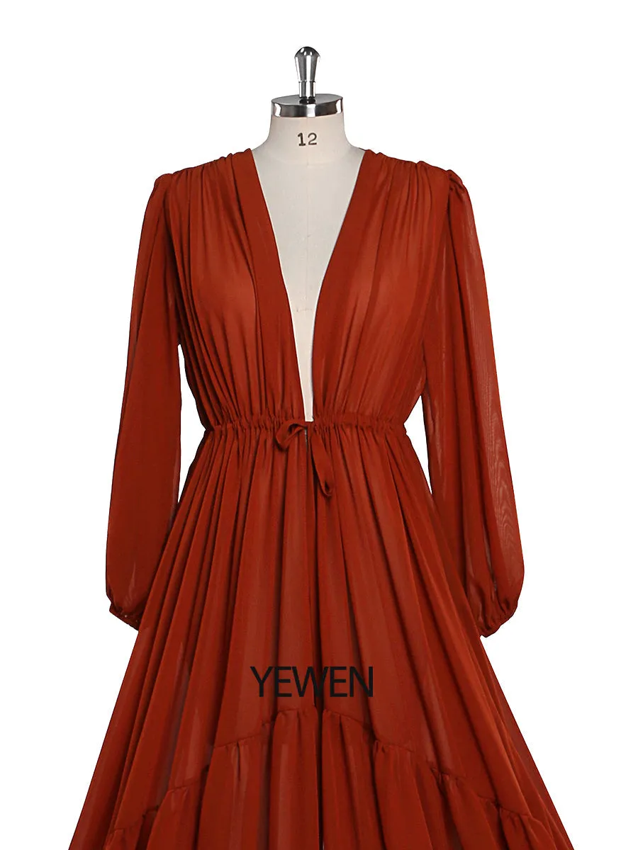 Rust Color Chiffon Dress Woman Photo Shoot Gown Photography Dress Plus Size YW220217-1