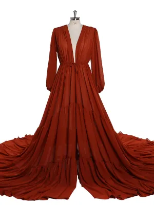 Rust Color Chiffon Dress Woman Photo Shoot Gown Photography Dress Plus Size YW220217-1