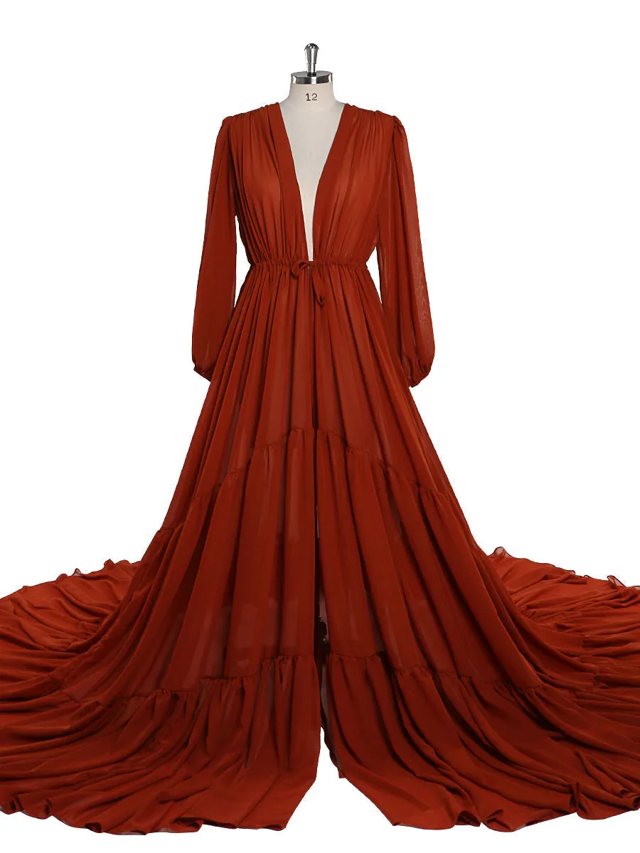 Rust Color Chiffon Dress Woman Photo Shoot Gown Photography Dress Plus Size YW220217-1